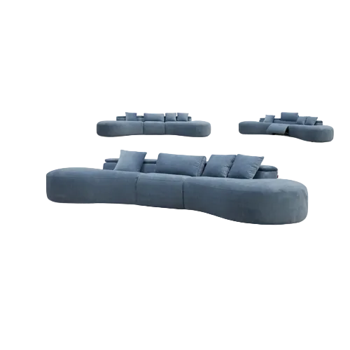 Blue sofa with cushions on a white background