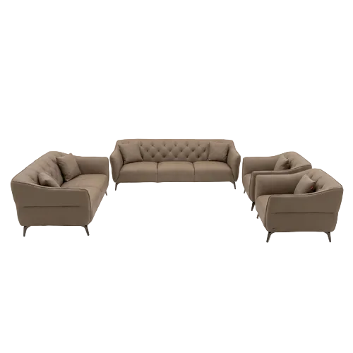 Brown leather sofa set on a white background