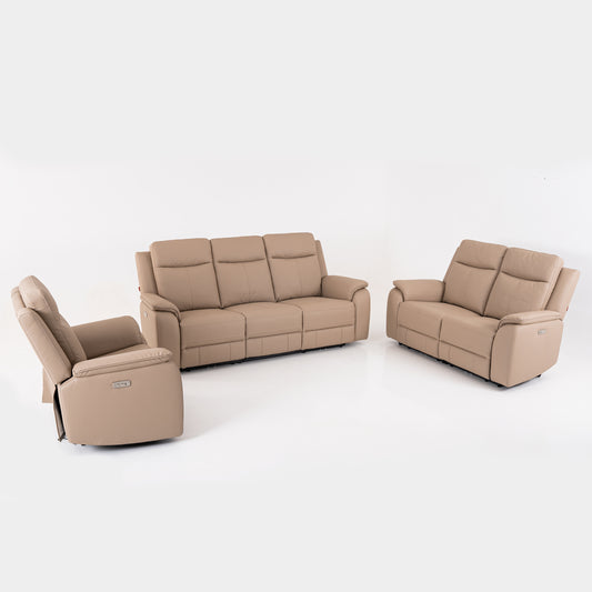 Recliner Room Set Leather Biege